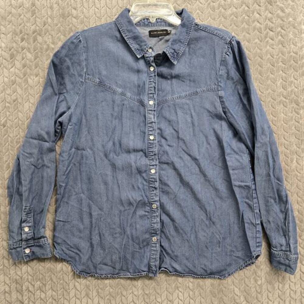 Silver Jeans Women's XL Blue Chambray Long Sleeve Pearl Snap Button Up Western
